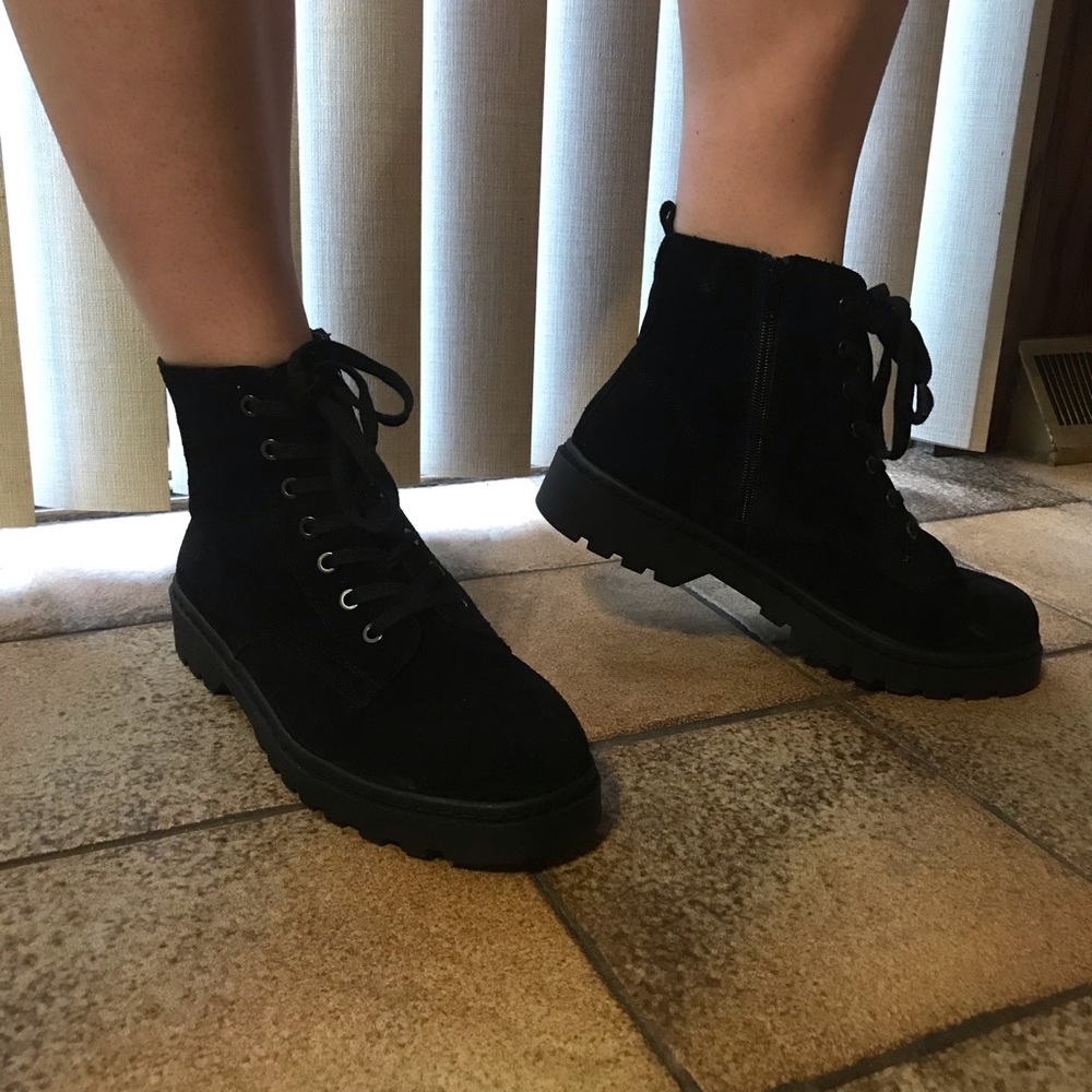 Women’s Black Suede Combat Boots